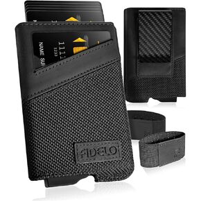 محفظة Fidelo Minimalist للرجال - محفظة منبثقة مع حامل بطاقة ومشبك نقود مغناطيسي. محفظة RFID للوصول السريع للبطاقة، مصنوعة من الألومنيوم وحقيبة جلدية قابلة للإزالة - أسود in Kuwait