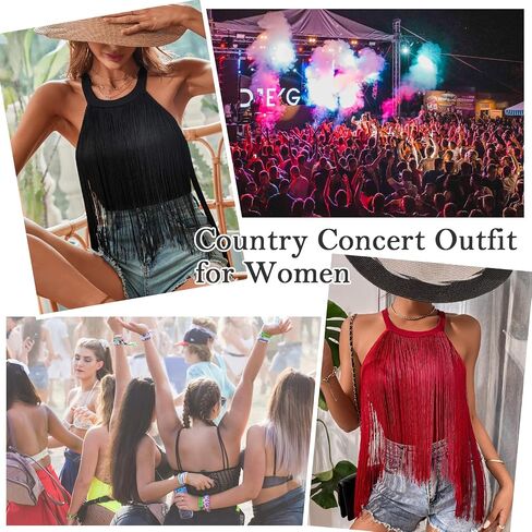 Zando Women's Fringe Top Sleeveless Halter Top Bodysuit for Women Country Concert Outfit for Women Nashville Outfits in Saudi Arabia