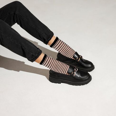 Lusofie 5 Pairs Sheer Socks Black See Through Socks Checkered Dot Striped Plaid Ankle Summer Socks for Women Thin Fashion in Kuwait