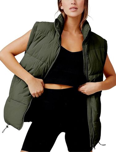 Huaqiao Women's Quilted Puffer Vest Stand Collar Sleeveless Coat Zipper Winter Gilet Jacket in Kuwait