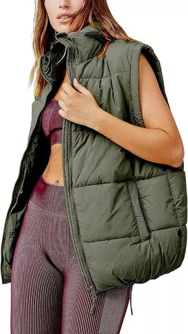Huaqiao Women's Quilted Puffer Vest Stand Collar Sleeveless Coat Zipper Winter Gilet Jacket in Kuwait