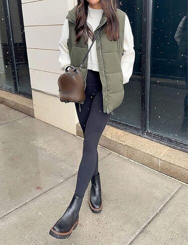 Huaqiao Women's Quilted Puffer Vest Stand Collar Sleeveless Coat Zipper Winter Gilet Jacket in Kuwait