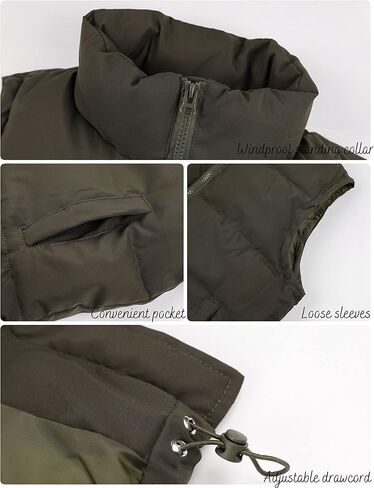 Huaqiao Women's Quilted Puffer Vest Stand Collar Sleeveless Coat Zipper Winter Gilet Jacket in Kuwait
