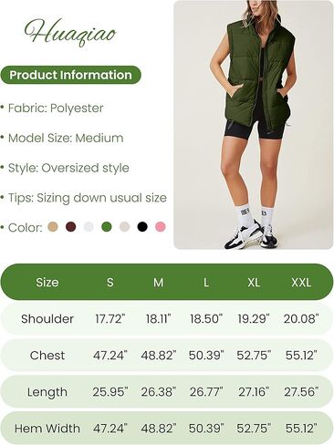 Huaqiao Women's Quilted Puffer Vest Stand Collar Sleeveless Coat Zipper Winter Gilet Jacket in Kuwait