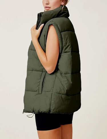Huaqiao Women's Quilted Puffer Vest Stand Collar Sleeveless Coat Zipper Winter Gilet Jacket in Kuwait