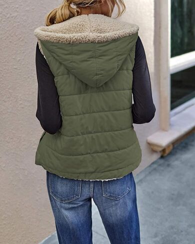 Womens Sherpa Fleece Full Zip Reversible Vest Warm Color Block Hoodie Outwear with Pocket in Kuwait