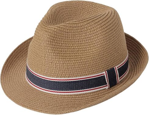 TIALARTS Straw Fedora Sun Hat for Men Women Short Brim Summer Beach Outdoor Cuban Trilby Hat Beige/Yellow Medium in Saudi Arabia