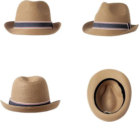 TIALARTS Straw Fedora Sun Hat for Men Women Short Brim Summer Beach Outdoor Cuban Trilby Hat Beige/Yellow Medium in Saudi Arabia