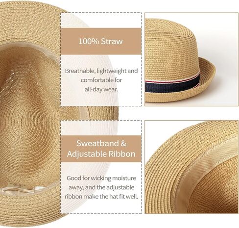 TIALARTS Straw Fedora Sun Hat for Men Women Short Brim Summer Beach Outdoor Cuban Trilby Hat Beige/Yellow Medium in Saudi Arabia