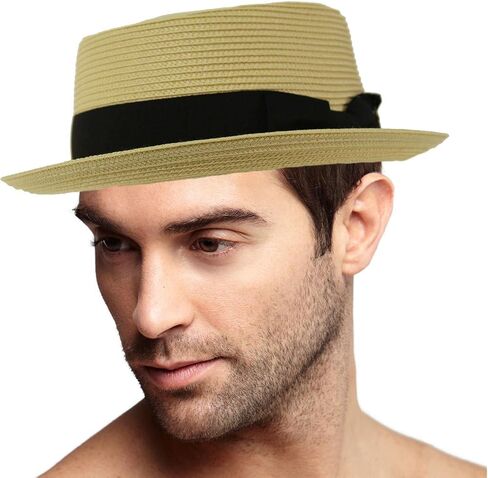 Men's Everyday Light Summer Ribbon Porkpie Boater Derby Fedora Sun Hat in Kuwait