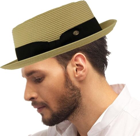 Men's Everyday Light Summer Ribbon Porkpie Boater Derby Fedora Sun Hat in Kuwait