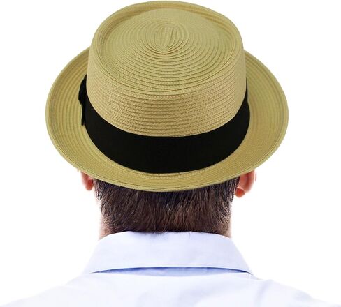 Men's Everyday Light Summer Ribbon Porkpie Boater Derby Fedora Sun Hat in Kuwait