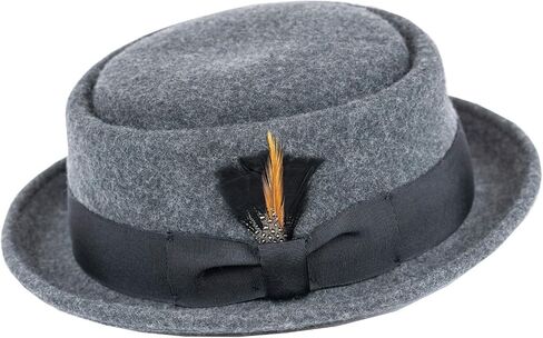 Men's Crush-able Wool Felt Porkpie Pork Pie Fedora Hats with Feather DTHE09 in Kuwait