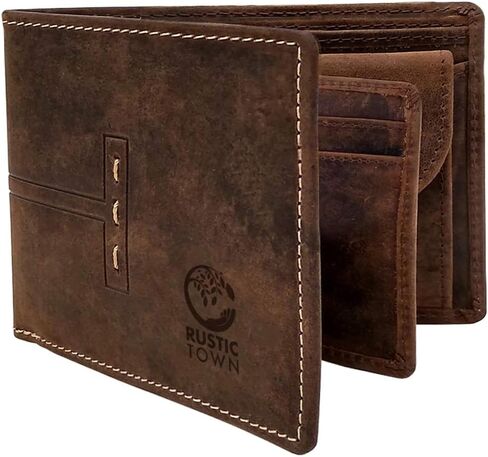RUSTIC TOWN Genuine Leather Wallet for Men | RFID Protecting | Handmade Vintage Bifold Travel Wallet | Slim Billfold with Credit Card Slots & Coin Pocket | Gift for Him in Saudi Arabia