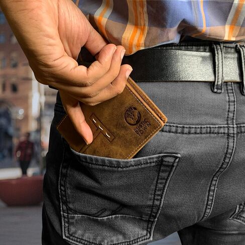 RUSTIC TOWN Genuine Leather Wallet for Men | RFID Protecting | Handmade Vintage Bifold Travel Wallet | Slim Billfold with Credit Card Slots & Coin Pocket | Gift for Him in Saudi Arabia
