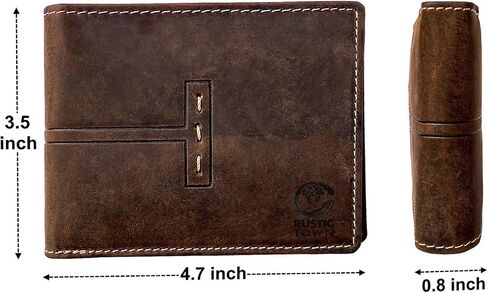 RUSTIC TOWN Genuine Leather Wallet for Men | RFID Protecting | Handmade Vintage Bifold Travel Wallet | Slim Billfold with Credit Card Slots & Coin Pocket | Gift for Him in Saudi Arabia