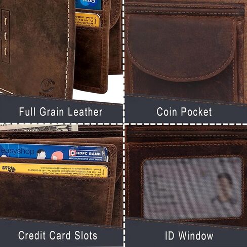 RUSTIC TOWN Genuine Leather Wallet for Men | RFID Protecting | Handmade Vintage Bifold Travel Wallet | Slim Billfold with Credit Card Slots & Coin Pocket | Gift for Him in Saudi Arabia