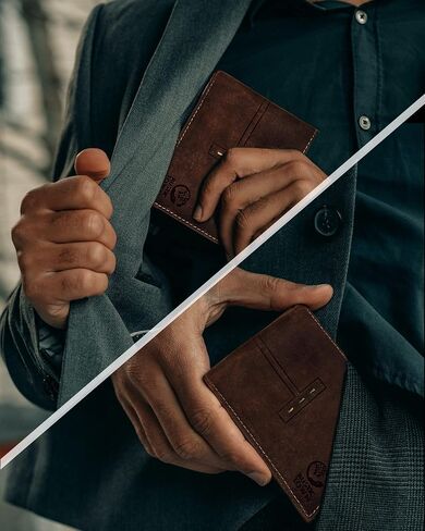 RUSTIC TOWN Genuine Leather Wallet for Men | RFID Protecting | Handmade Vintage Bifold Travel Wallet | Slim Billfold with Credit Card Slots & Coin Pocket | Gift for Him in Saudi Arabia
