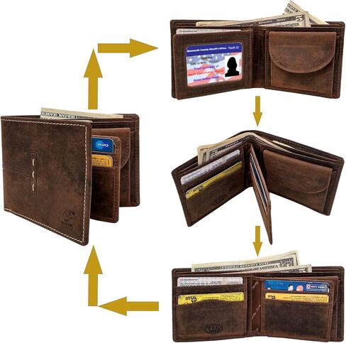 RUSTIC TOWN Genuine Leather Wallet for Men | RFID Protecting | Handmade Vintage Bifold Travel Wallet | Slim Billfold with Credit Card Slots & Coin Pocket | Gift for Him in Saudi Arabia