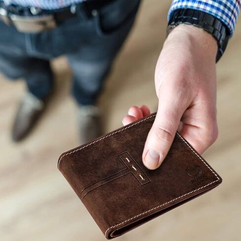 RUSTIC TOWN Genuine Leather Wallet for Men | RFID Protecting | Handmade Vintage Bifold Travel Wallet | Slim Billfold with Credit Card Slots & Coin Pocket | Gift for Him in Saudi Arabia