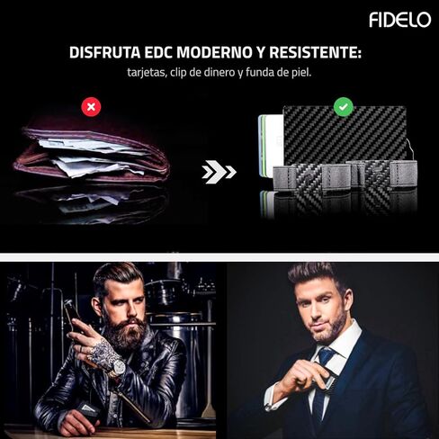 محفظة Fidelo Minimalist للرجال - محفظة منبثقة مع حامل بطاقة ومشبك نقود مغناطيسي. محفظة RFID للوصول السريع للبطاقة، مصنوعة من الألومنيوم وحقيبة جلدية قابلة للإزالة - أسود in Kuwait