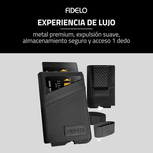 محفظة Fidelo Minimalist للرجال - محفظة منبثقة مع حامل بطاقة ومشبك نقود مغناطيسي. محفظة RFID للوصول السريع للبطاقة، مصنوعة من الألومنيوم وحقيبة جلدية قابلة للإزالة - أسود in Kuwait