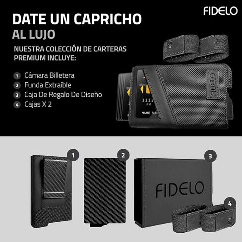 محفظة Fidelo Minimalist للرجال - محفظة منبثقة مع حامل بطاقة ومشبك نقود مغناطيسي. محفظة RFID للوصول السريع للبطاقة، مصنوعة من الألومنيوم وحقيبة جلدية قابلة للإزالة - أسود in Kuwait