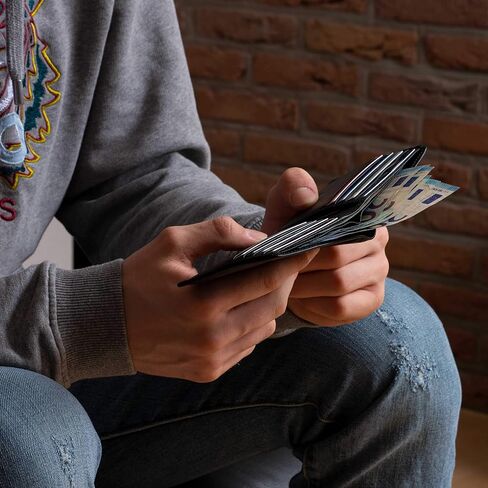 محفظة ديلورو من جلد الجاموس المحبب بالكامل رفيعة ثنائية الطي للرجال مع تقنية حجب RFID تحمل 8 بطاقات تناسب معظم الجيوب الأمامية بني هنتر داكن in Kuwait