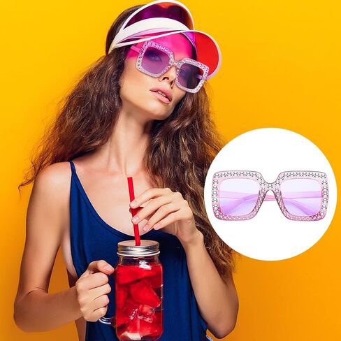 20 زوجًا من النظارات الشمسية المصنوعة من حجر الراين بلينغ كريستال النظارات الشمسية في السبعينيات نظارات ظلال كبيرة الحجم مربعة لامعة ديسكو نظارات شمسية كلاسيكية للنساء والفتيات in Kuwait