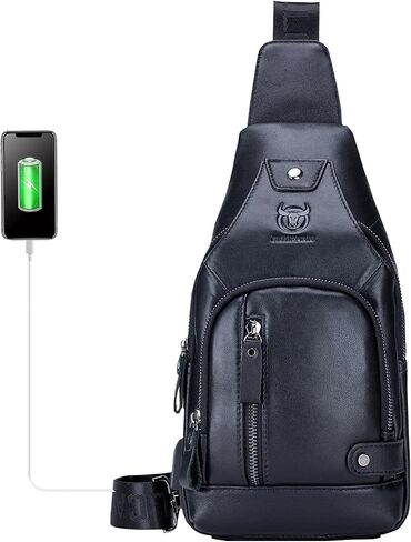LUKZIJAES Genuine Leather Sling Bag for Men in Kuwait
