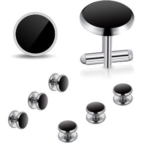 Yolev Mens Cufflinks and Studs Set Tuxedo Shirts Cuff links Black Onyx Cufflinks for Men, Classic Tuxedo Buttons Match for Business Wedding Formal Suit in Saudi Arabia