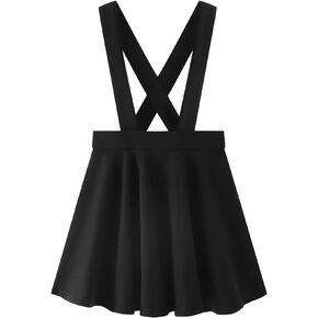 Noomelfish Girls Suspender Skater Skirt Stretchy Cotton Flared Overall Dress (5-12 Years)