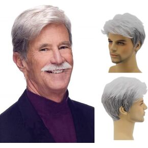 Grey Wig for Men, Natural Appearance Fluffy Short Hair Grey Men's Wig Side Parting Gentleman Men's Grey and White Short Wig for Everyday Use Wig Costume Wig Father's Day Gift