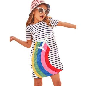 HILEELANG Toddler Girl Cotton Casual Dress Summer Short Sleeve Basic Tunic Playwear Shirt Dresses