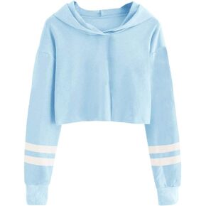 Imily Bela Kids Crop Tops Girls Striped Long Sleeve Fashion Hoodies Pullover Sweatshirts in Kuwait