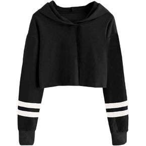 Imily Bela Kids Crop Tops Girls Striped Long Sleeve Fashion Hoodies Pullover Sweatshirts