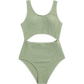 WDIRARA Girl's Cute Print Cut Out One Piece Swimsuit Tie Front Monokini