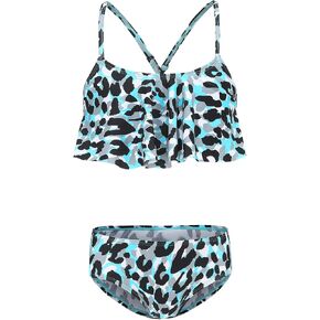 Girls Two Piece Bikini Swimsuits Striped Ruffle Swimwear Falbala Bathing Suit Set in Saudi Arabia