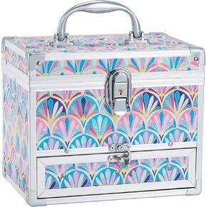 Hododou Girls Jewelry Box Organizer with Drawer & Mirror, Mermaid Tail Style Lockable Storage Case for Kid or Little Girls Jewelry and Hair Accessories