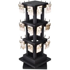 Ikee Design Wood Rotating Jewelry Display,Spinning Keychain Display Stand, Rotating Jewelry Display Tower,36 Hooks Spinning Earring Display Rack for Vendor, Store and Home, Antique White Color