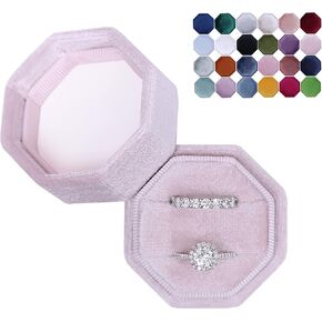 BLUTETE Velvet 2 Slots Jewelry Ring Box Engagement Wedding Box Keepsake Box Bridal Photo Ring Double Slots Octagon (Black)