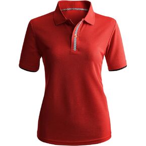 CLOVERY Women's Active Wear Quick Drying Short Sleeve 2-Button Active Polo Shirt
