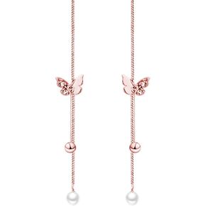 SLUYNZ Sterling Silver Butterfly Threader Earrings Dangle Chain for Women Teen Girls Pearl Long Dangle Earrings Tassel