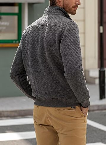 Men's Quilted 1/4 Snap Sweatshirts Outdoor Casual Long Sleeve Henley Pullover Sweatshirts in Saudi Arabia