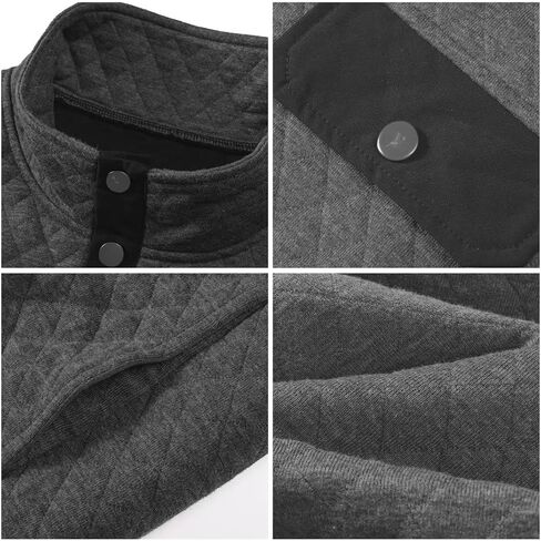 Men's Quilted 1/4 Snap Sweatshirts Outdoor Casual Long Sleeve Henley Pullover Sweatshirts in Saudi Arabia