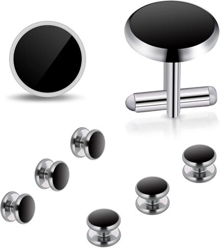 Yolev Mens Cufflinks and Studs Set Tuxedo Shirts Cuff links Black Onyx Cufflinks for Men, Classic Tuxedo Buttons Match for Business Wedding Formal Suit in Saudi Arabia