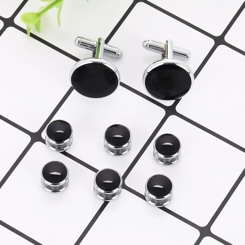 Yolev Mens Cufflinks and Studs Set Tuxedo Shirts Cuff links Black Onyx Cufflinks for Men, Classic Tuxedo Buttons Match for Business Wedding Formal Suit in Saudi Arabia