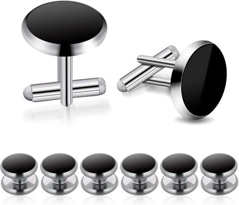 Yolev Mens Cufflinks and Studs Set Tuxedo Shirts Cuff links Black Onyx Cufflinks for Men, Classic Tuxedo Buttons Match for Business Wedding Formal Suit in Saudi Arabia