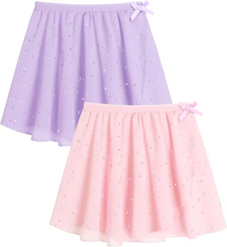 Zaclotre Girls Ballet Skirt Sparkly Chiffon Pull On Dance Skirts for Toddler/Kids Dancewear 2 Pack in Saudi Arabia