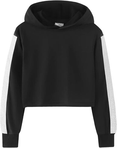 Noomelfish Girls Sparkle Long Sleeve Crop Tops Cropped Hoodies Pullover Sweatshirts (5-14 Years) in Saudi Arabia